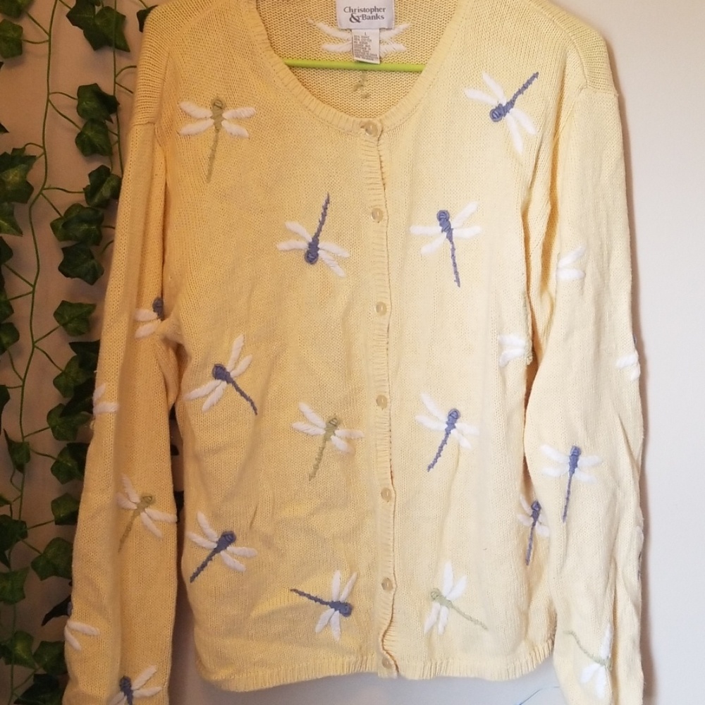 Christopher & Banks yellow dragonfly cardigan